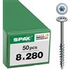 SPAX 251010802805 - Viti per costruzioni in legno, 8,0 x 280 mm, 50 pezzi, T-Star Plus, testa piatta, filettatura parziale, 4CUT, WIROX A3J, 0251020802805, 10