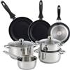 WELL HOME MOBILIARIO & DECORACIÓN Well Home Set di pentole da 7 pezzi in acciaio inox + 3 padelle Ø16Ø20Ø24 cm nero in alluminio pressato
