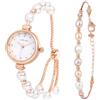 JewelryWe Orologio Bracciale da Donna con Perle: Orologio Piccolo Elegante Senza Numero Colore Oro-rosa in Acciaio Inossidabile Leggero Idee Regalo