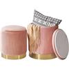 IBUYKE set di 2 ottoni rotondi con stoccaggio e decorazione ad anello in metallo,velluto Vanity Sgabello per trucco,moderno sedile imbottito tavolino,sgabello multiuso poggiapiedi, rosa WBD016P