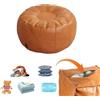 Dlmlemu Pouf portaoggetti, poggiapiedi, divano pigro, cuscino portaoggetti cucito in pelle con cerniera, sgabello sotto la scrivania, imbottito per bambole vecchie coperte (Marrone rotondo)