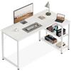 Coleshome Scrivania Angolare, 120x70 cm Scrivania Ufficio con Scaffali di Stoccaggio Reversibile, Scrivanie Bianca Salvaspazio, Piccola Scrivania Adatta per l'ufficio Domestico