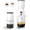 CONQUECO Macchina Caffè Portatile 2in1, 455g Ultraleggera Non Riscalda l'Acqua (Richiede Acqua Calda), Serbatoio 160ml, Cialde NS e Macinato, USB-C 250 Tazzine, 30s Estrazione, Per Campeggio e Viaggio