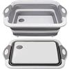 NEWOSTER Tagliere Pieghevole Multifunzionale - Scolapiatti e Lavabo da Cucina Con Forbici, Cestino Portatile per Campeggio, Picnic, Barbecue (Grigio)
