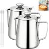GOMETY 2 bricco per latte in acciaio inox da 350 ml, con coperchio, per latte e caffè, per cappuccino