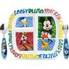 Sorrisini Set di Stoviglie Riutilizzabile, Set Piatti Divisi 3 Pezzi, Set Piatto, Posate in Acciaio Inox, Piatti in Plastica Adatti per Microonde, Licenza Mickey