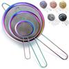 Kyraton Set 3 colino a maglia fine arcobaleno, setaccio per farina in rame per la cottura, colino in acciaio inossidabile, colino per tè matcha, separatore per sugo, colino per pasta stasher
