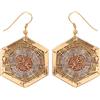 Touchstone Indian Bollywood Fashion Handcrafted Basket Weave Filo concentrico Gioielli di design Orecchini a forma geometrica in tripli toni di rame argento oro per le donne.