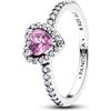 PANDORA Anello da donna in argento con cuore in rilievo, lilla chiaro 198421C12, 58, Argento sterling, Zirconia cubica