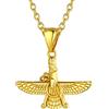 U7 Collana Pendente Faravahar Iraniano Cindolo + Catena di Grano Lunghezza Regolabile Larghezza 3 MM Sottile Acciaio Placcata Oro 18K con Confezione Gioiello Religioso Collana Uomo Oro (Piccolo)