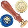 DELORIGIN Timbro di cera con testa di pirata vintage, bussola, in ottone, per Halloween, set con manico in legno, per inviti a feste, confezioni regalo, biglietti decorativi