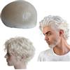 Mprosthesis Toupet per Uomini, Parrucche di Capelli Naturali, Toupet da Uomo con Capelli PU Morbidi, Parrucca da Uomo Ondulata da 10 mm, 10 x 8, Colore #60 Bianco
