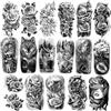 Metuu Tatuaggi temporanei 77 fogli per uomini e donne, adesivi per tatuaggi finti realistici impermeabili a mezzo braccio lupo serpente leone gufo per adulti