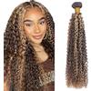 Lakaisa Curly Wave Human Hair Bundles P427 Highlight Blonde Human Hair Extensions Capelli Naturali Umani Donna Extensions Sew in Hair Single Bundle Real Hair Low Shedding for Woman 28 Pollici