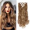 Elailite Extension Clip Capelli Ricci Mossi Lunghi 60cm Hair Extensions Sintetiche 8 Ciocche 140g Donna Full Head # Marrone Chiaro/Biondo Chiaro