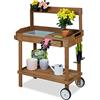 Relaxdays Tavolo da Lavoro per Giardinaggio, Ruote, Vasca, Cassetto, Ganci, Legno e Plastica, HLP 120x97x49 cm, Marrone