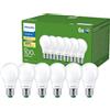 PHILIPS Lampadina LED Philips UltraEfficient, Confezione da 6, A60, E27, 1.535 Lumen, 100 W, Risparmio Energetico, EyeComfort, Lunga Durata, Luce Bianca Calda 2.700 K, Design Classico, Smerigliata