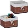 Relaxdays Cestini Portaoggetti Decorativi, Set 2 Ceste per Bagno e Camera, Contenitori per Armadio, 20x31x31 cm, Marrone