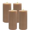 Relaxdays Candele LED set 4, 18 x 7,5 cm, fiamma tremolante, vera cera, scanalate, candele a blocco, moka-mousse