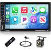 Podofo 2 DIN Autoradio Wireless Carplay Android Auto, 7 Pollici Touchscreen Radio Bluetooth 5.0 FM Controllo del Volante Airplay Telecamera Posteriore EQ USB