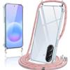 Oelrstfe Cover con Cordino per Samsung Galaxy A57 5G, Trasparente Silicone Custodia con Regolabile Collana Laccio Tracolla, Antigraffio Proteggere Case Corda per Samsung A57 5G, Rosa