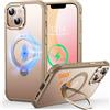 CUTELFON Custodia O3 Mag-Stand per iPhone 13/14 con Supporto a 360°,[Compatibile con MagSafe][Eccezionalmente Delicata Sulla Pelle] Sottile Eopaca Magnetica Traslucida 6,1, Oro Opaco