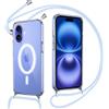 Pnakqil Magnetico Cover per iPhone 16 con Cordino, Compatibile con MagSafe, Trasparente Silicone Custodia con Collana per iPhone 16, Tracolla Catena -Viola