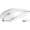 PINKCAT Mouse Wireless Ricaricabile, Mouse Bluetooth, Mouse USB C, Mouse Wireless Ergonomico Silenzioso, Doppia Modalità (Bluetooth 5.1 + USB C), 1200 DPI, per MacBook Air/Pro iPad