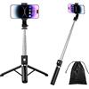 H.May Bastone Selfie Treppiede, 4 in 1 Stabile Treppiede, 130cm Selfie Stick Estensibile con Telecomando Wireless Rimovibile Compatibile con iPhone Galaxy Smartphone Gopro Camera, Nero