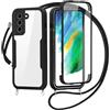 FERLAN Cover per Samsung Galaxy S22 Plus con Cordino, 360 Gradi Antiurto Custodia con Protezione Schermo Integrata Trasparente Rugged TPU Bumper Doppia Protettiva Cover per Samsung Galaxy S22 Plus -Nero