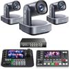 Tenveo Kit Telecamera PTZ e Controller - 3 Telecamere PTZ 4K NDI Zoom Ottico 20X + Digitale 8X, AI, HDMI/USB3.0/LAN PoE e Controller Joystick NDI con Quad-Screen da 7'' + Mixer Video + Switch PoE