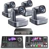 Tenveo Kit Telecamera PTZ e Controller - 4 Telecamere PTZ 4K NDI Zoom Ottico 20X + Digitale 8X, AI, HDMI/USB3.0/LAN PoE e Controller Joystick NDI con Screen da 5'' + Mixer Video + Switch PoE