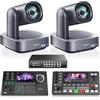 Tenveo Kit Telecamera PTZ e Controller - 2 Telecamere PTZ NDI 4K con Auto-Tracking AI 12X, HDMI/USB3.0/LAN(PoE) e Controller Joystick NDI con Screen da 5 Pollici + Mixer Video + Switch PoE