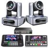 Tenveo Kit Telecamera PTZ e Controller - 2 Telecamere NDI PTZ con Auto-Tracking AI 20X, SDI/HDMI/USB3.0/LAN(PoE) e 1 Controller Joystick NDI con Quad-Screen da 7" e Mixer Video + PoE Switch
