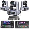 Tenveo Kit Telecamera PTZ e Controller - 3 Telecamere NDI PTZ con Auto-Tracking AI 20X, SDI/HDMI/USB3.0/LAN(PoE) e 1 Controller Joystick NDI con Quad-Screen da 7" e Mixer Video + PoE Switch