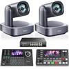 Tenveo Kit Telecamera PTZ e Controller - 2 Telecamere PTZ 4K con Auto-Tracking AI 12X, HDMI/USB3.0/LAN(PoE) e Controller Joystick NDI con Screen da 5 Pollici + Mixer Video + Switch PoE