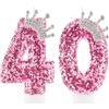 Zi Lan Candele per il 40° compleanno per ragazze, decorazioni per torte con corona rosa e numero 40 per donne, forniture per feste di compleanno, matrimonio e celebrazioni