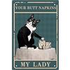 CREATCABIN Bagno Gatto Nero Metallo Targa in Metallo Targa in Ferro Poster I Tuoi Tovaglioli My Lady Stampa Artistica Retro Vintage Impermeabile per Bagno Toilette Parete Casa caffè Bar 20x30cm