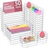 Radikor Organizer Cassetti 50 Pezzi, Contenitori per cassetti in Plastica Trasparente di 4 Dimensioni, Divisori per Cassetti Impilabili per Bagno, Cucina, Trucchi