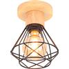 iDEGU Plafoniera Vintage Industriale, Lampada da Soffitto in Legno e Metallo Nero Gabbia Geometrica 16cm Retro E27 Lampadario Soffitto Interni per Corridoio Camera da Letto Cucina Sala (1 Pezzo)