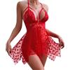 FFWTPY Lingerie Donna Pizzo Babydoll Trasparente con Motivi a Cuore Abito Elegante Intimo Sexy Nightwear Tulle Bretelle Regolabili Completo Intimo Romantico