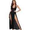 FFWTPY Lingerie Donna Pizzo Abito Lungo Halter Vestito Elegante Intimo Abbigliamento Notte Completo Vestiti Trasparente Spacco Alto Reggiseno Completi Intimi Sexy