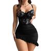 QKEPCY Lingerie Donna Pizzo Nero Completo Intimo Sexy Corsetto con Gonna Mini Vestito Elegante Abbigliamento Erotico per