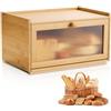 VEVOR Contenitore per Pane da Cucina 400 x 250 x 220 mm Contenitore per Pagnotta in Legno di Bambù per Pane Fatto in Casa, con Pannello Porta in Acrilico Ondulato, Forma di Rettangolo