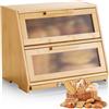 VEVOR Contenitore per Pane a Doppio Strato per Bancone della Cucina 390 x 260 x 320 mm Contenitore per Pagnotta in Legno di Bambù per Pane Fatto in Casa, con Pannello Porta in Acrilico Ondulato