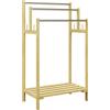 HOMCOM Portasciugamani da Terra in Bambù con 3 Barre in Acciaio e Inossidabile Mensola Aperta, 50,5x31x90 cm, Naturale | Aosom Italy