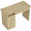 HOMCOM Scrivania moderna per computer con 5 cassetti, grande piano, 1 vano aperto, cassetto bloccabile, 110x50x76 cm, rovere | Aosom Italy