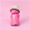 Juicy Couture Giacca con cappuccio per cani e gatti in finta pelliccia, taglia M/L, colore: rosa acceso