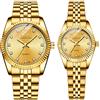 JewelryWe Coppia di Orologi Quarzo Analogico Partner Friendship Watch Orologio da Polso in Acciaio Inossidabile con Lancette Illuminate e Strass