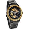 JewelryWe Orologi Meccanici uomo, Display Oro,Pointer Oro,Bracciale colore Oro in Acciaio Inossidabile (Nero)